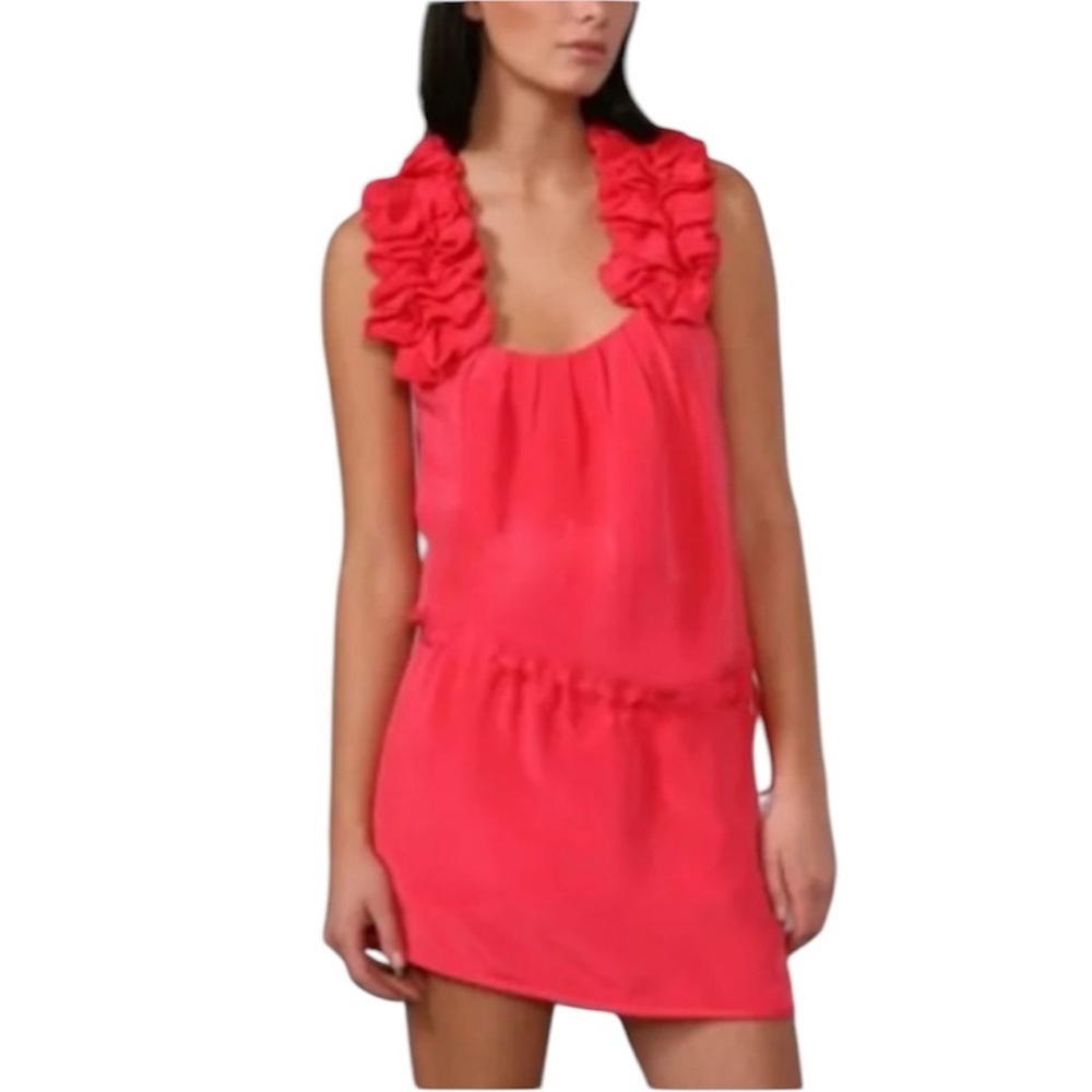 Thread Social Dress coral with ruffle shoulders draw string waist Size 2/XS